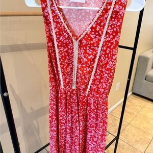 French Grey Red Floral Dress